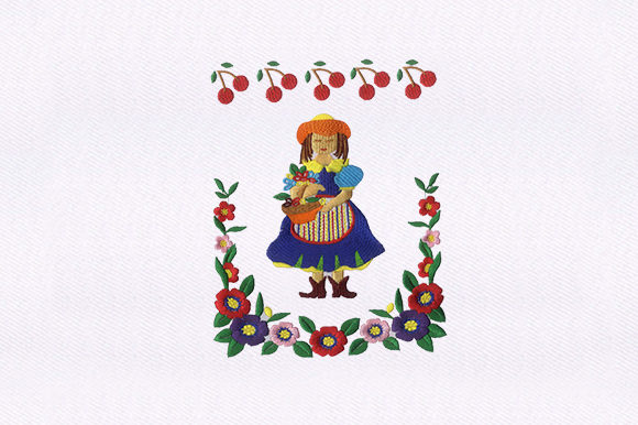 A Detailed Look at Fruits Collecting Girl Embroidery