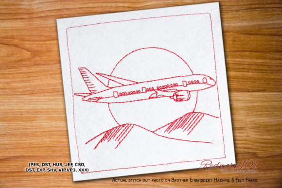 Boeing 787 Landing at Sunset Redwork Embroidery Review